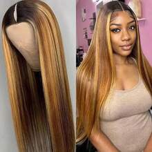 34inch Highlight Bone Straight V Part Wig Human Hair No Leave Out Wig Glueless Wigs Human Hair 200 Density V Shaped Wigs Human Hair No Sew In NO Glue Beginner Friendly 4/27 - SP4/27 - View 4