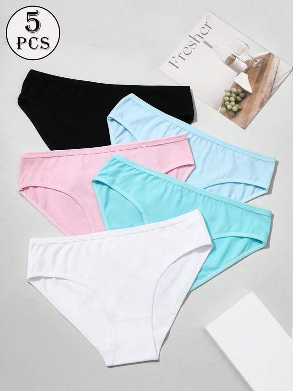 5Pcs Woman Briefs Macaron Colors Panties Back To School Knickers Mid Waist Underpants Girl Panty High Elastic Underwear Comfortable Breathable Lingerie