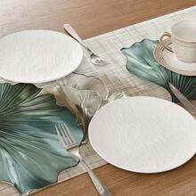 1 pieza Elegante Tapete de Mesa con Estampado Texturizado de Hoja de Ginkgo. Tapete de Mesa Estampado. Decoración del Hogar, Decoración Navideña, Regalo, Mantel Rectangular, Decoración de Mesa de Comedor, Decoración de Superficie, Tapete de Mesa de Gran Tamaño, Repisa de Chimenea, Decoración de Marco de Puerta y Ventana, Material Tipo Lino. Adecuado para Reuniones en el Hogar, Interior, Exterior, Entrada, Mesa de Café, Sala de Estar, Cocina Comedor. Lavable a Máquina. - Verde - Ver 2