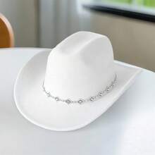 Men Women Felt Cowgirl Hat Wide Brim Jazz Cap Stylish Sparkly Belt Western Cap For Daily Life  Party - 白色 - 查看 3