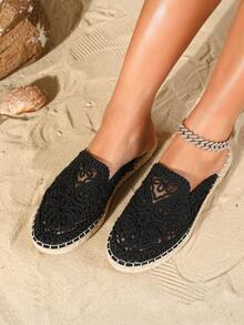 Giày lười đế bằng phong cách Bohemian, thoáng khí, thoáng khí, đi biển mùa hè 2025 cho nữ - màu đen - Xem 3