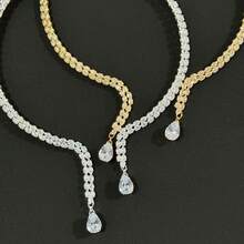 1 件新款锆石双层项链，百搭时尚，带有水滴开口领口和性感锁骨链项链 - 銀色 - 查看 10