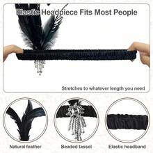 2/3 件套 1920 年代复古女郎配饰套装 - 羽毛扇、发带和手套，适合复古婚礼、舞蹈服装和配饰（黑色） - 彩色 - 查看 5