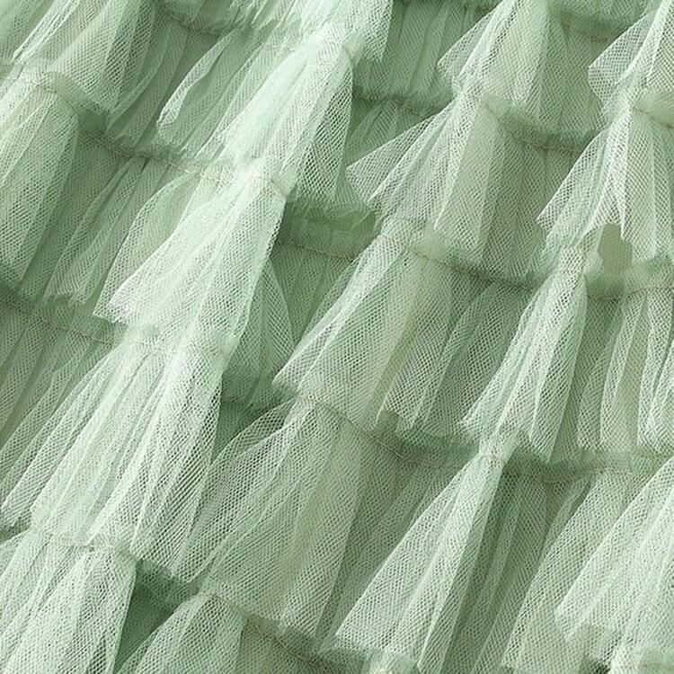 Women's A-Line Fairy Patterned Elastic Waist Ruffle Tulle Layered Midi Skirt - Tutu B Light Green - View 3