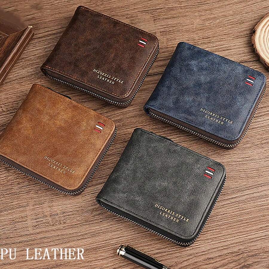 Vintage Multifunctional Bifold Wallet For Men PU Leather Multi-Card Zipper Wallet, ID Credit Card Wallet With ID Window, Minimalist Front Pocket Design, High-Capacity Money Clip, Perfect Gift For Men