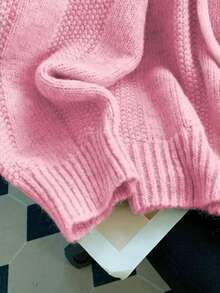 Women's Knit Sweater, Youthful & Elegant, Solid Color Pullover Hoodie V-Neck Sweatshirt, Fashionable & Charming Dopamine Color, Warm Long Sleeve Pullover Sweatshirt