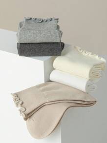 1/6/7 Pairs Cute Lace Trim Women Socks, Soft Comfortable Loose Top Fall Socks For Casual Wear And Daily Home Use,Red Socks - Multicolor - View 3