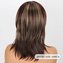Women's Golden Brown Wig 16 In Layered Wig Synthetic Hair For Everyday - Piano Color - View 3