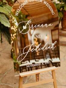 1pc 55 * 40 Cm Blank Acrylic Mirror Gold/Silver Wedding Sign, Bridal Shower Sign, Wedding Ceremony And Reception Sign, DIY Newlywed Couple Name, Wedding Date And Blessing Gift, Birthday, Graduation, Summer Beach, Back To School, Room Decor