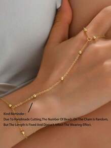 1pc Fashion Pearl Chain Finger Ring, Delicate Bracelet Suitable For Daily Wear By Women (Random Bead Count) - Gold - View 6