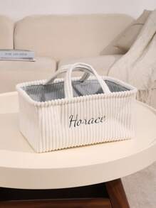 1pc Personalized Solid Color Baby Name Diaper Storage Basket - Ideal Newborn Gift! Customized Embroidered Baby Name Basket, 2-In-1 Storage & Gift Box, Essential For New Parents, Newborn Autumn/Winter Gift, Holiday Gift Choice, Son, Daughter