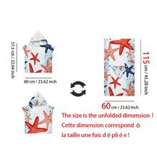 1 件海洋元素连帽印花斗篷、海星贝壳海葵印花沙滩巾、超柔软纤维沙滩毯和带帽沙滩巾二合一纽扣，解开纽扣即可变成沙滩毯、超强吸水毛巾，适合旅行、泳池、潜水、冲浪、瑜伽、露营 - 彩色 - 查看 15