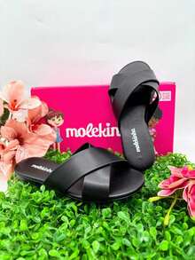 Girls' Flat Sandals, Slide Molekinha, Comfortable Youth - Napa Black - View 6