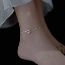 S925 Sterling Silver Round Bell Bell Anklet For Women Simple Light Luxury Versatile Foot Chain Niche Design High-End Foot Jewelry Japanese Korean Style French Elegant Student Elegant Daily Commuting Classic Fashionable Fresh And Beautiful