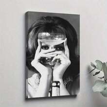 1pc Framed Canvas Poster, Female Portrait, Glass, Surrealism Style Wall Art Canvas Paintings, Ideal Gift For Bedroom Living Room Corridor, Wall Art, Room Decoration - 白色 - 查看 1