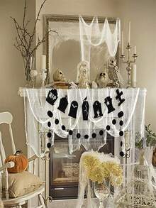 1/3 件万圣节恐怖布 - 万圣节装饰 - 30X72 英寸鬼屋恐怖布 - 恐怖万圣节派对装饰，适合户外或室内万圣节派对，户外室内白色布，适用于鬼屋、庭院、前门、墙壁、恐怖派对装饰，带孔的恐怖纱布 - 白色 - 查看 2