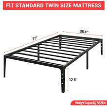 Twin Size Platform Bed Frame, Base de Cama Individual de Metal Altura, Estructura Baja con Soporte de Lamas de Acero, Sin Ruido, Sin Necesidad de Box Spring - Mellizo - Ver 2