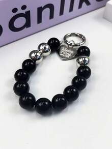 1 pieza Cordón personalizado y creativo para teléfono con cuentas negras, correa de muñeca para funda de teléfono, colgante de llavero - Negro - Ver 5