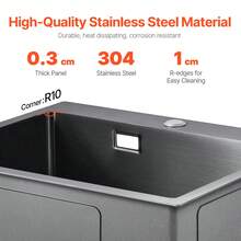 55cm Kitchen Sink Workstation, 304 Stainless Steel Top Mount Sinks, Drop-In Single Bowl Farmhouse Basin With Accessories, Household Dishwasher Sinks For RV, Prep Kitchen, And Bar (Black) - Black - View 3
