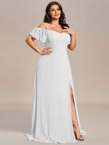 EVERPRETTY Romantisches Brautkleid/Hochzeitskleid aus Chiffon mit Schulterausschnitt und hohem Schlitz für Große Größen - Weiss - Übersicht 4