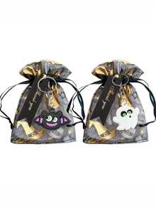 30pcs Halloween Keychain Pendant Gift Pack, Cute Bat & Ghost Keychain Decor, Comes With Organza Bag And Thank You Card, Suitable For Halloween Gifts, Halloween Party Decorations, Halloween Gifts - Multicolor - View 8
