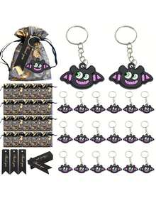 30pcs Halloween Keychain Pendant Gift Pack, Cute Bat & Ghost Keychain Decor, Comes With Organza Bag And Thank You Card, Suitable For Halloween Gifts, Halloween Party Decorations, Halloween Gifts - Multicolor - View 7