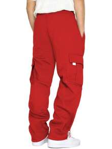 Men's Casual Cargo Sweatpants With Drawstring For Hiking - 紅色 - 查看 3