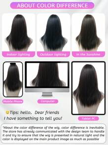 1 Synthetic Heat-Resistant Wig, Black Long Straight Wig With Bangs, Made Of 20 Feet Long Fiber, Suitable For Daily Use, Natural Artificial Wig - Black - View 7