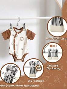 10 Stücke/Set Baby Kleiderbügel - 360° drehbare Silikonclips Kinderhosen/Hosen Bügel, platzsparender Kleiderorganizer für Babys, hochwertige Edelstahl, geeignet für Neugeborene und Kinder, Farbe zufällig - Verschiedenfarbig - Übersicht 7