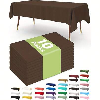5/10 قطعة من أغطية الطاولة البلاستيكية القابلة للتخلص منها باللون البني، مناسبة لحفلات عيد الميلاد والزفاف والتجمعات العائلية وديكور الغرف