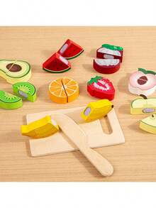 1 Set Of Pretend Simulation Fruit Kitchen Toys For Kids Cutting Game Children Early Educational Food Cognitive Role Play Wooden Toy - Multicolor - View 3