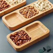 Bandeja de bambú para aperitivos de 1 pieza, bandeja para servir aperitivos, plato para aperitivos, ideal para pasteles, frutas, nueces y dulces. - 10*33 cm - Ver 7