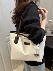 Large Capacity Women's Fashion Multifunctional Shoulder Bag, New Canvas Handbag, Stylish Design, Suitable For School, Commuting And Shopping (Pendant Not Included) - Coffee - View 7