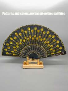 1PC绣花亮片扇孔雀尾亮片扇适用于舞台舞蹈配饰日常家居凉扇居家柜台摆件烫金刺绣礼品扇扇子绣花扇夏季必备凉扇旅行配饰
