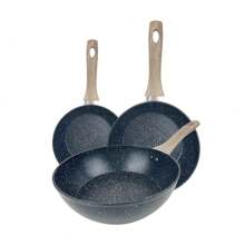 ABKOK ABKOK 1pc/3pcs Aluminum Frying Pan Set (18cm/24cm/28cm Shallow Frypan) (20cm/24cm/28cm Deep Skillet) - Lightweight & Fast Heating, Choose Single Or Trio Pack, Single Pans And Cookware Sets Are Sold Individually, Family Dinner Supplies, Party Supplies