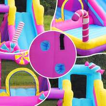 Castillo hinchable grande, equipamiento para parques infantiles aéreos, piscina grande, equipamiento para parques infantiles grandes, toboganes, toboganes acuáticos, piscina de bolas, estructura para saltar, equipamiento para parques infantiles aéreos grandes, color rosa, toboganes, soplador. - Rosa Pálido - Ver 3