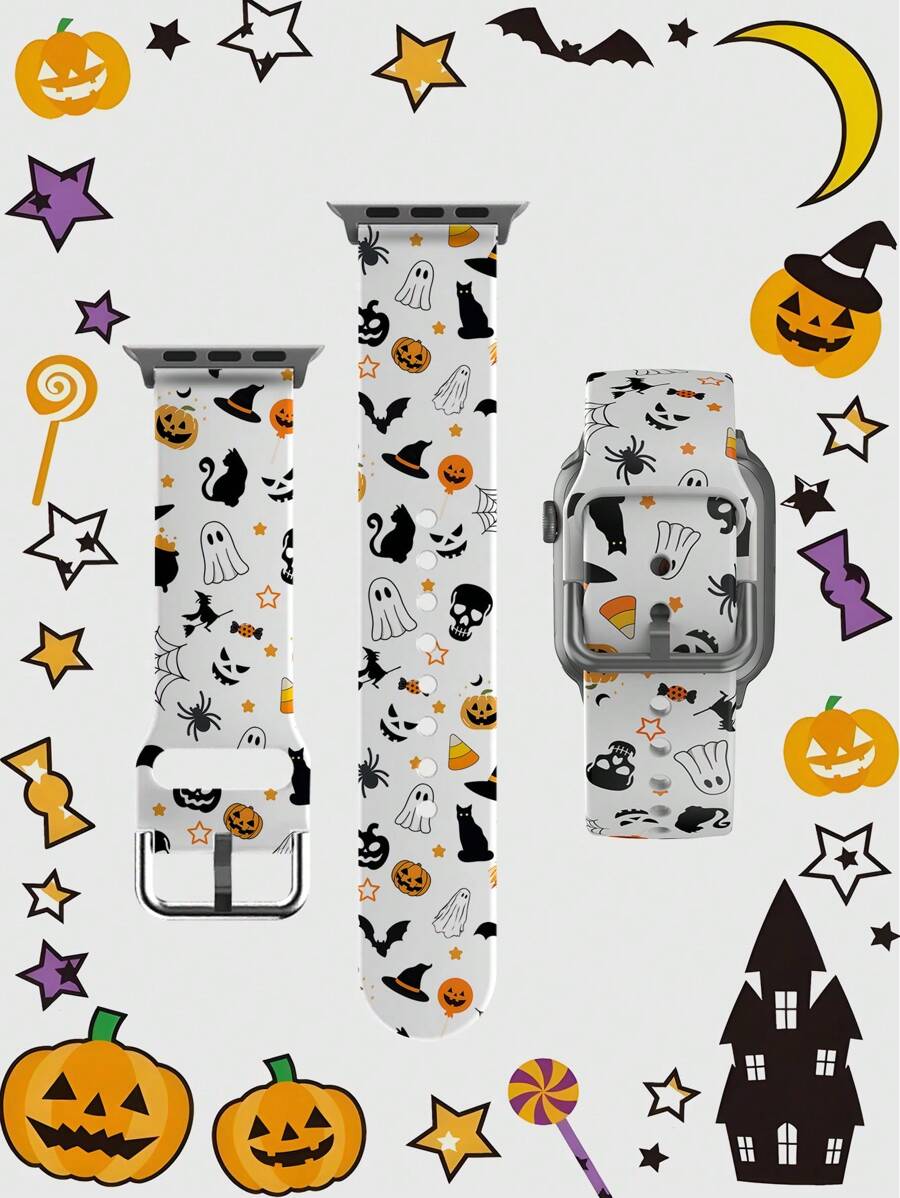 1 件万圣节黑猫柔软弹性透气舒适腕带替换表带兼容三星、Garmin、Honor 智能手表、 38mm 40mm 41mm 45mm 44mm 42mm 49mm，时尚休闲多色硅胶表带兼容 Ultra 系列 SE/10/9/8/7/6/5/4/3/2/1，1 件彩色花朵柔软弹性透气舒适腕带替换表带兼容