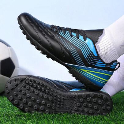 1 Pair Men's Football/Soccer Shoes, Slip-Resistant & Durable, Leather Upper, Multi-Color Stud Design, Rubber Outsole, Professional Match Shoes Suitable For Muddy, Short Grass Fields