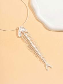 1 chiếc vòng cổ mặt đá quý thủy tinh khảm xương cá phóng đại, vòng cổ choker dự tiệc thời trang cao cấp, phụ kiện trang phục & quà tặng - Bạc - Xem 5