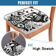 1/4/6/40pcs Halloween Themed A Skeleton Holding A Rose Printed Removable Full-Cover Stretchable Milk Fiber Fabric Chair Covers ,Restaurant Chair Covers - Square Chair Cushion Covers For Restaurant Kitchen Dining Hotel Seat Covers Removable Soft Cushion Chair Covers