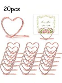 10/20/30/50 件心形金属照片夹支架婚礼桌号姓名座位卡夹适用于情人节生日派对桌标装饰