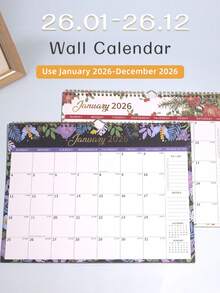 2026 新年挂历、办公用品、家居墙面装饰、计划整理器、时间管理 - 日程安排计划器、壁挂日历 - 花卉和植物主题日历 - 月计划器 - 周计划器 - 每日计划器 - 圣诞节礼物 - 感恩节礼物 - 彩色 - 查看 12