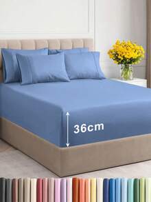 2000TC Egyptian Cotton Fitted Sheet Set - Breathable Bleach-Free,Soft Bed Sheet Set Hotel Quality Bedding Sheets - 海藍色 - 查看 1