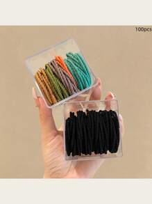 50个/罐 时尚高弹细发圈，简约基础款发圈，细罗纹发圈，小巧精致发饰，礼品，马尾辫发圈，发绳，橡皮筋，发绳头饰 - 彩色 - 查看 36