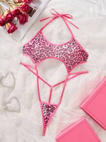Lencería sexy para mujer con estampado de leopardo y guepardo, con lazos, espalda descubierta, transparente, bodys de verano para mujeres.