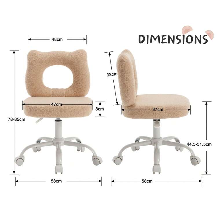 Chairus Kids Study Chair Height Adjustable Ergonomic Swivel Desk Chair For Home In Faux Fur - Khaki - View 2