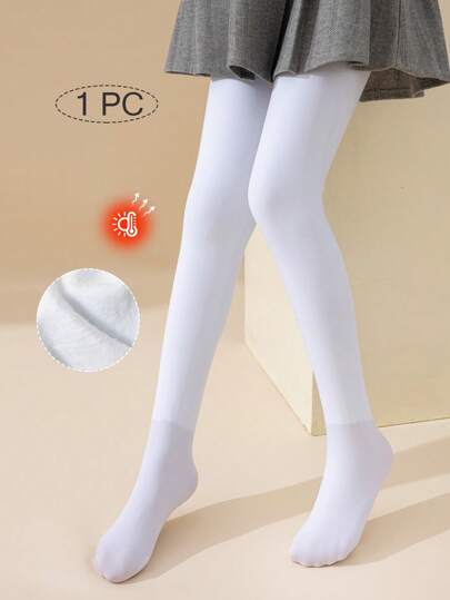 1pc Girls/Kids/Toddlers Solid Color Footless Tights/Leggings, White, Smooth, Soft, Skin-Friendly, Suitable For Princess/Cute Style, All Season, Winter, Daily Wear, Elegant, Versatile, Outdoor Skinny Pants, Back To School