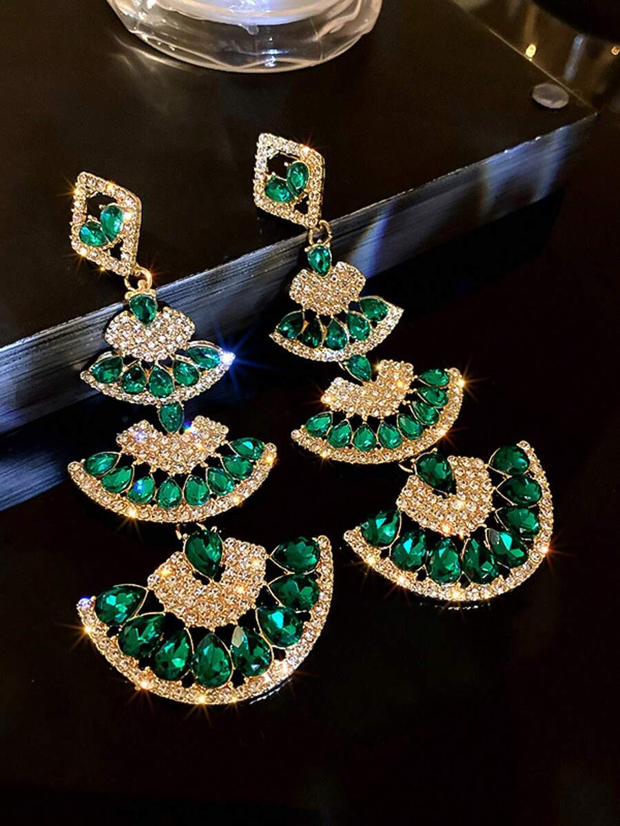 1 Đôi Hoa tai quạt cổ điển, Hoa tai dài thời trang Âu Mỹ phóng đại, Hoa tai nhiều lớp Thích hợp cho tiệc tùng/hẹn hò/sử dụng hàng ngày của phụ nữ