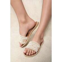 IKRUSH Beaded Amore Slide Sandals I36240  Flatform Sliders Slip On Flat Heel Regular Length Regular Fit - Beige - View 1
