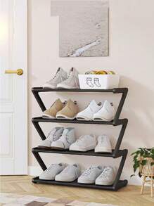 1 Pieza Estantería para Zapatos con Diseño en Z de 4 Niveles, Ensamblaje Fácil sin Herramientas, Instalación Sencilla, Adecuado para Entrada/Pasillo/Dormitorio/Baño, Diseño de Pie Ahorrador de Espacio, Estantería para Almacenamiento de Zapatos, Diseño Apilable, Esencial Multifuncional para el Hogar y Dormitorio, Decoración de Habitación, Estantería para Zapatos, Estante, Almacenamiento de Zapatos, Opciones de Color Negro/Rosa/Blanco, Vuelta al Colegio
